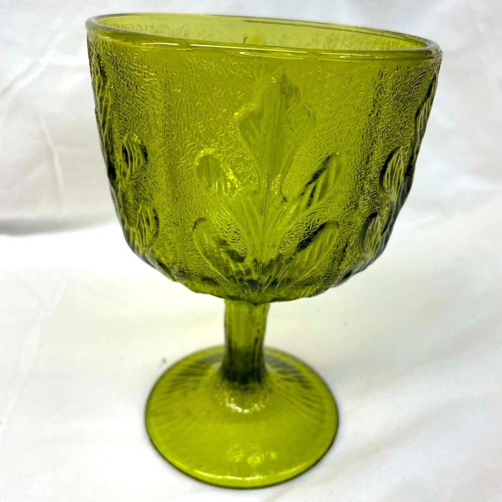 Vintage Textured Green glass footed pedestal vase
